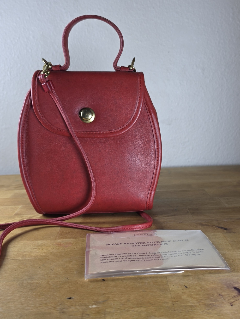 Vintage Coach Derby 9904 Red Leather Crossbody 1990s USA Hang Tag Strap Papers